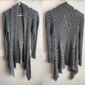 Poof! Black & White Heathered Knit Long Sleeve Open Cardigan